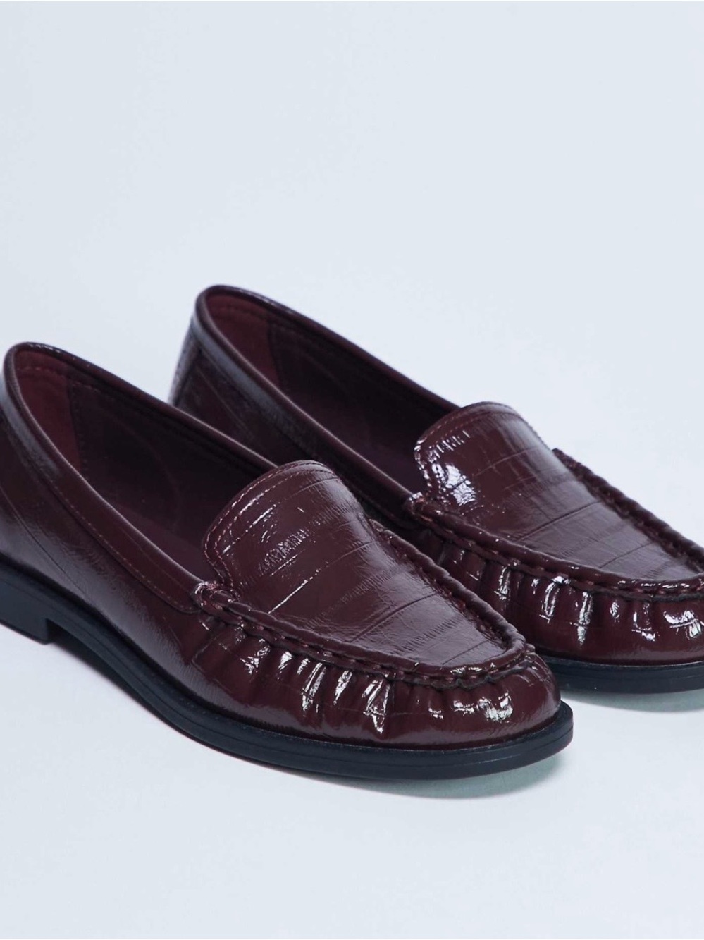Topshop Women's Patent Croc-Embossed Loafers in Burgundy
